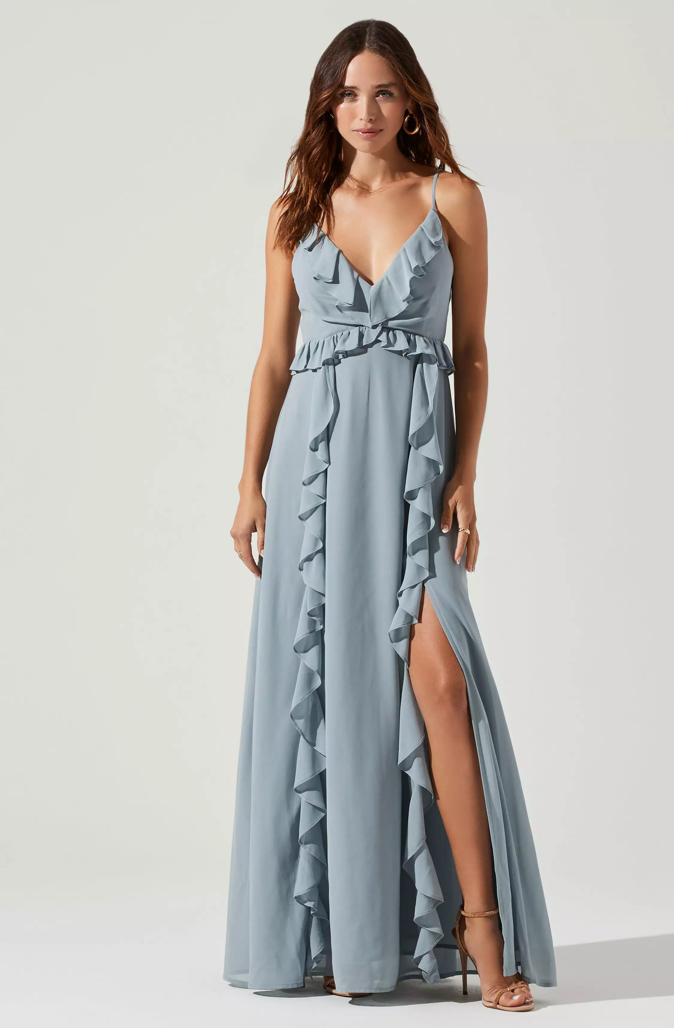 Adoria Ruffle Side Slit Maxi Dress