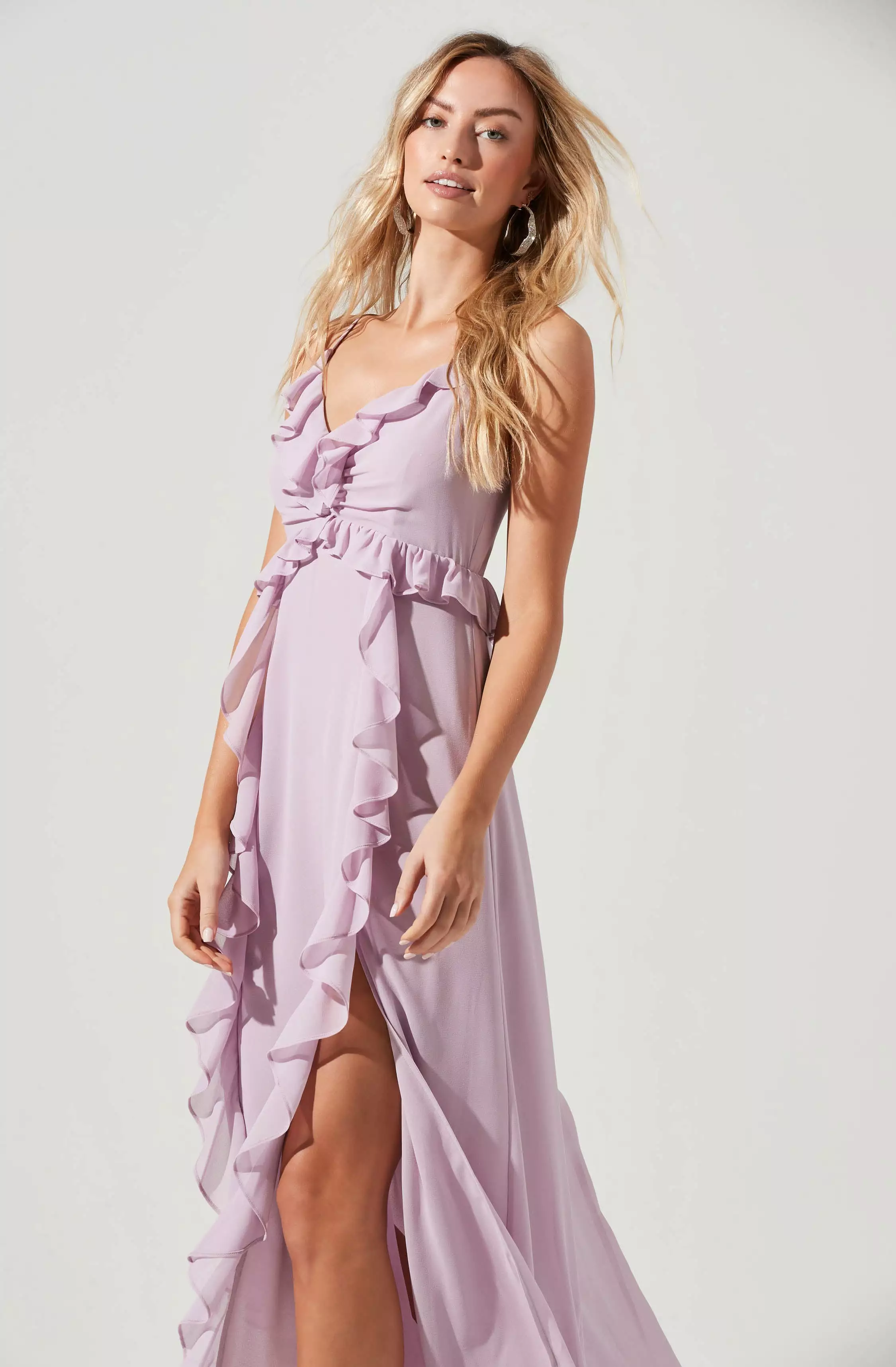 Adoria Ruffle Side Slit Maxi Dress