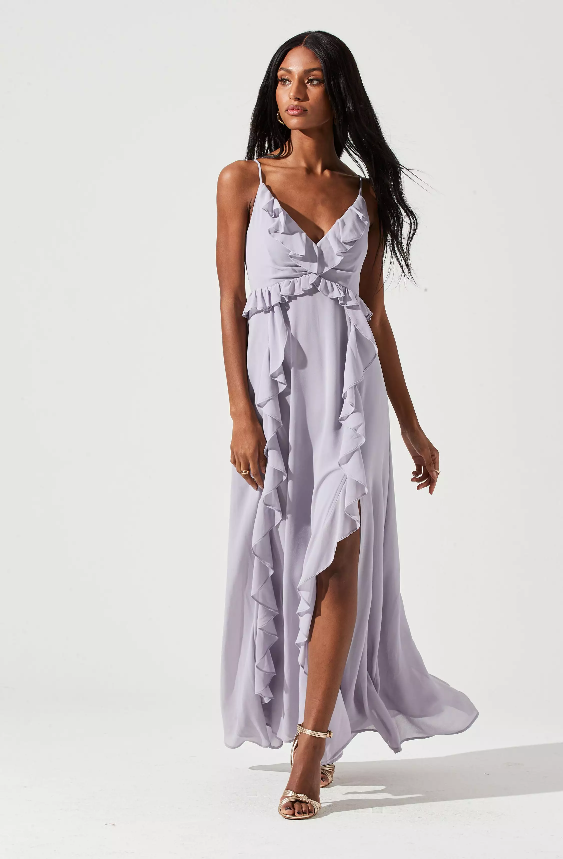 Adoria Ruffle Side Slit Maxi Dress