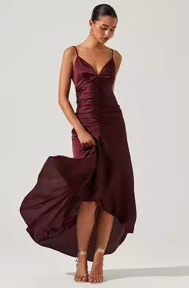 Amalia Ruched Satin Maxi Dress