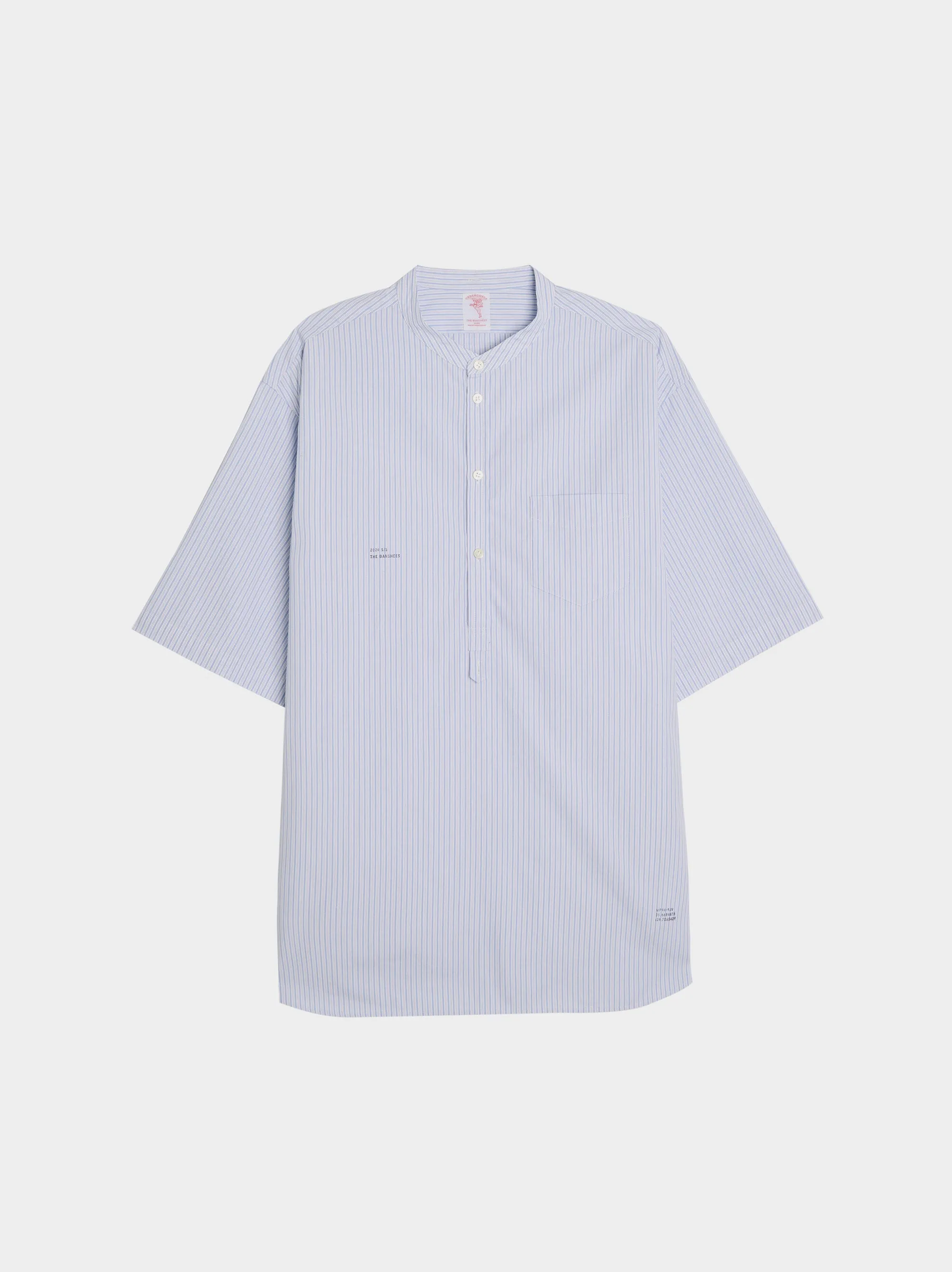 Banded Collar Strip Shirt, White ST