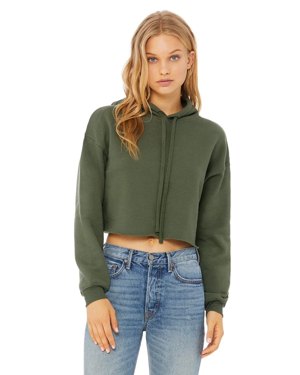 Bella + Canvas Ladies Cropped Fleece Hoodie B7502 Military Green