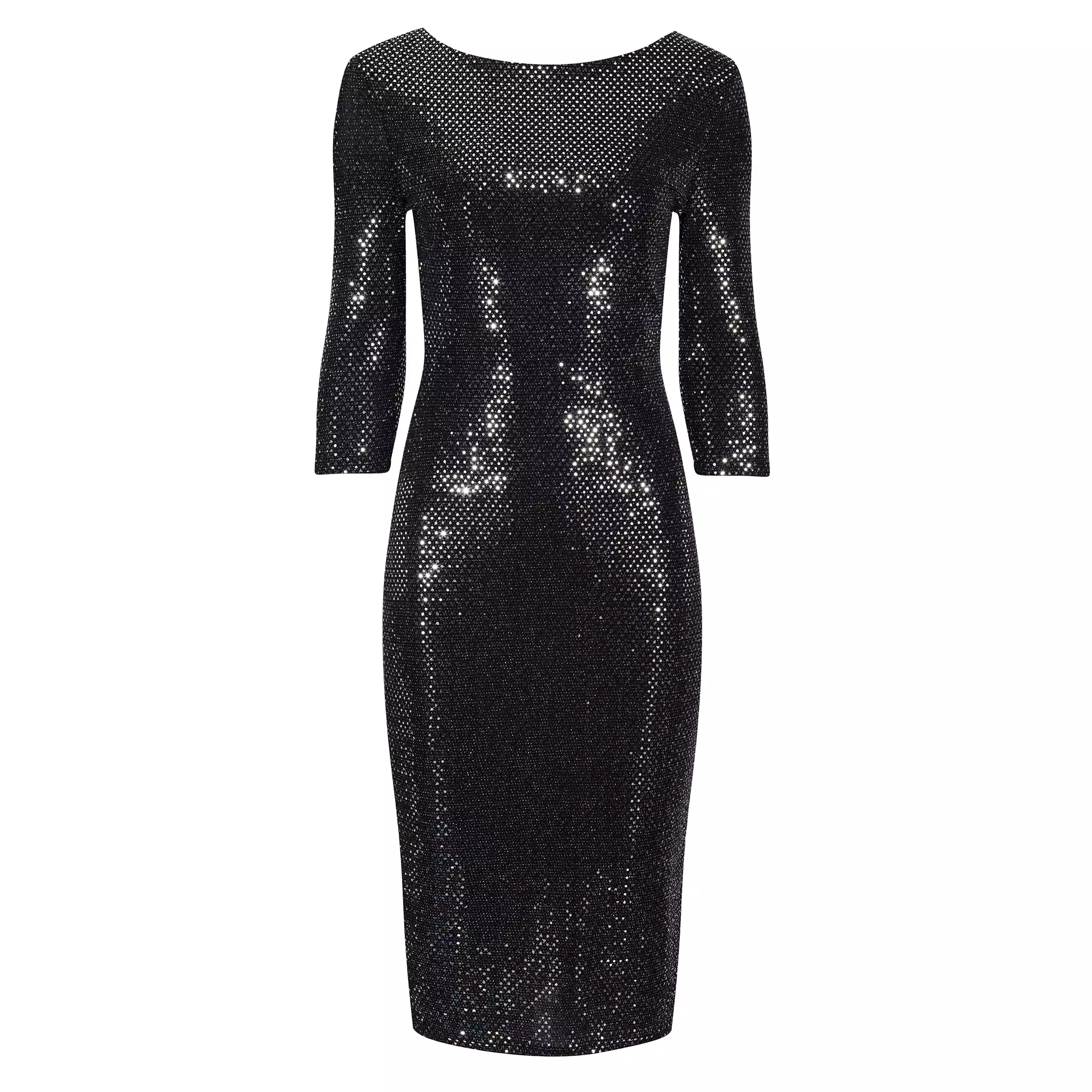 Black And Silver Sequin 3/4 Sleeve Bodycon Pencil Wiggle Party Dress