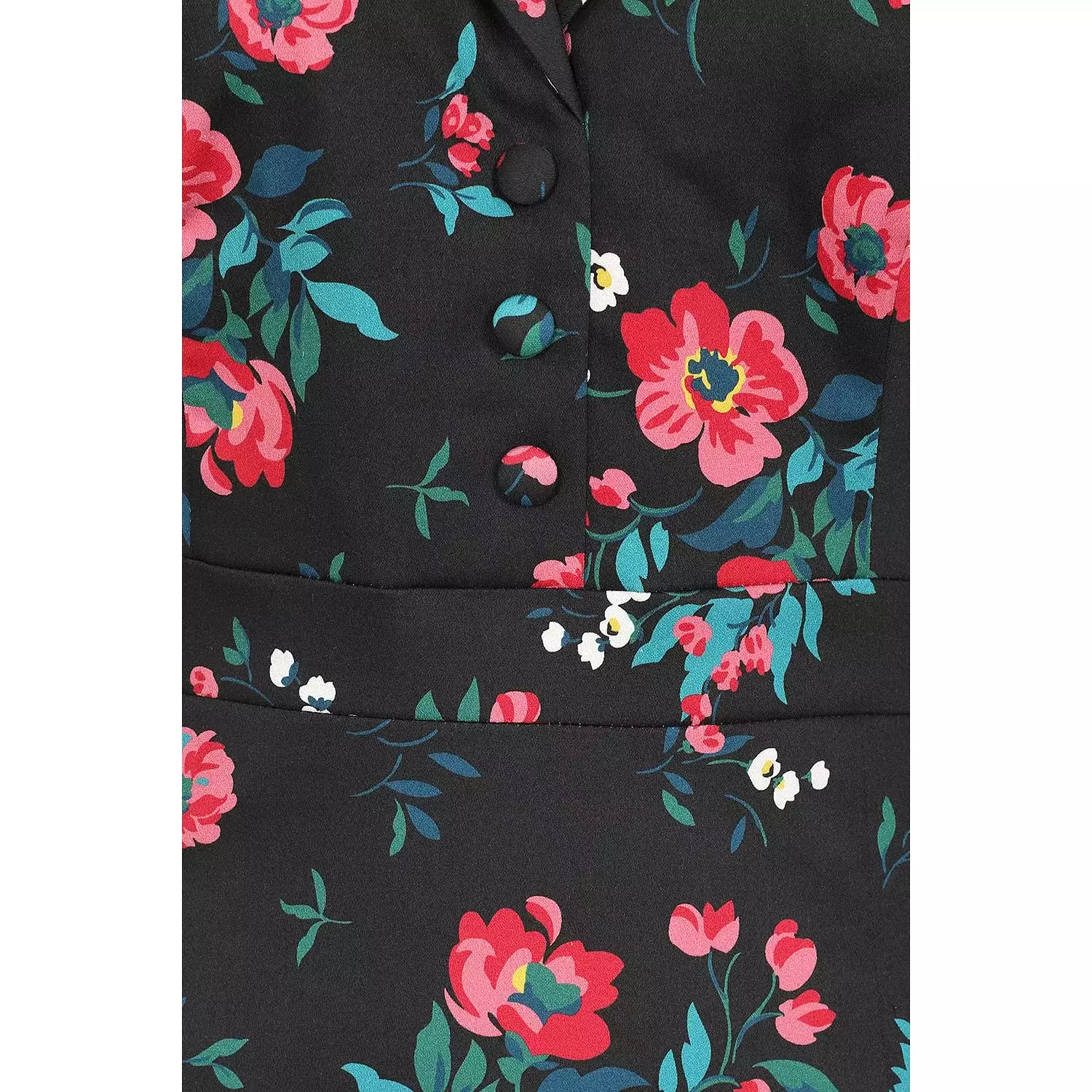 Black Collared Wiggle Dress in a Pink, White & Green Floral Print