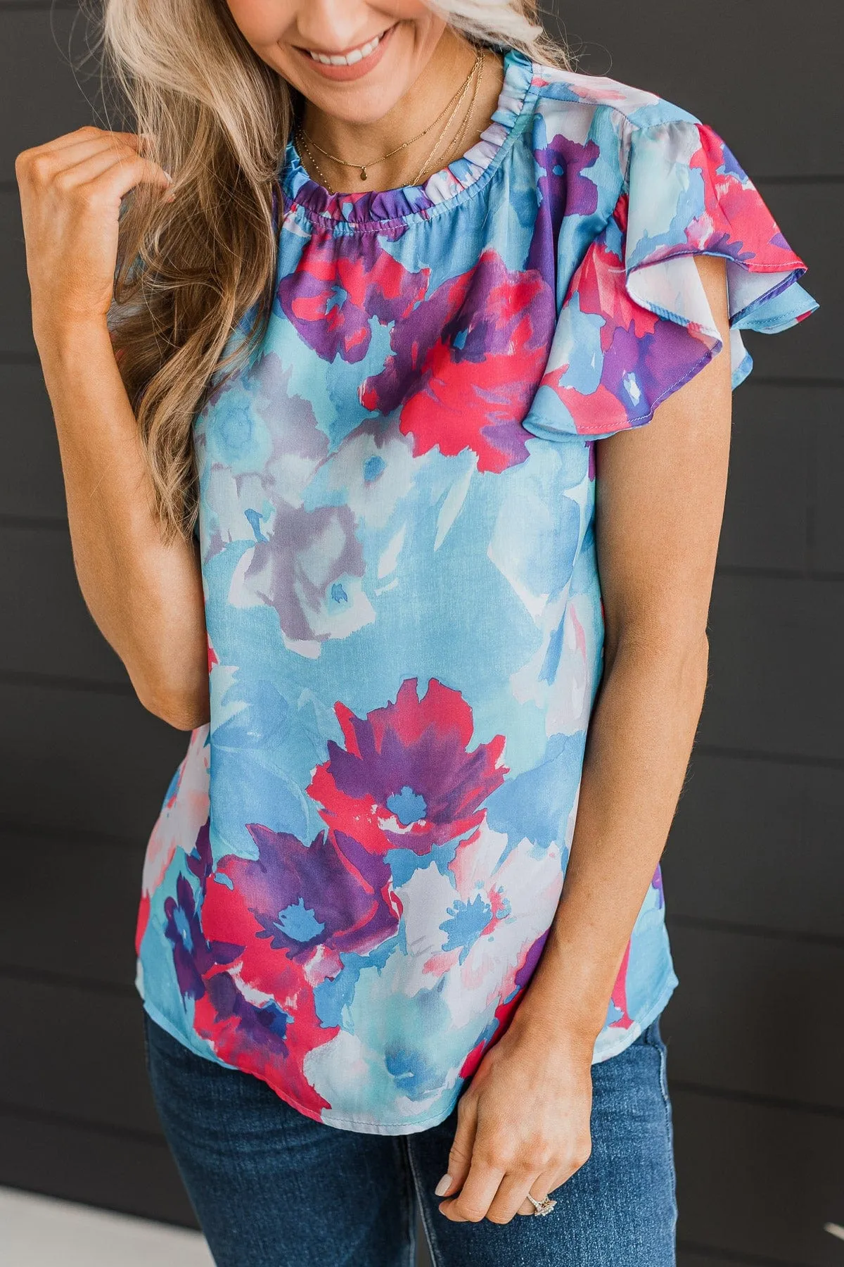 Blooming Love Floral Blouse- Blue & Purple