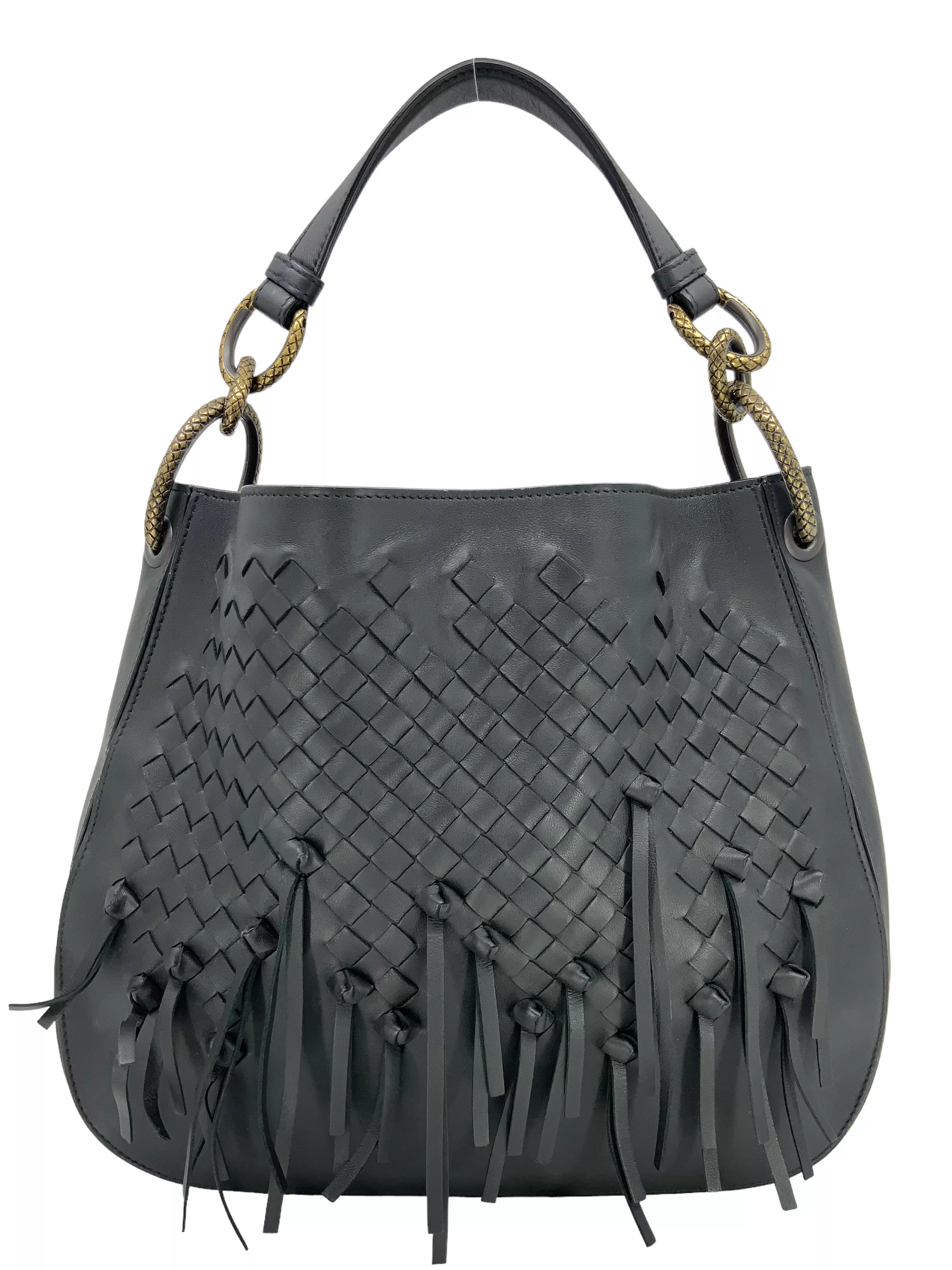 Bottega Veneta Charleston Fringe Loop Small Intrecciato Woven Hobo Bag