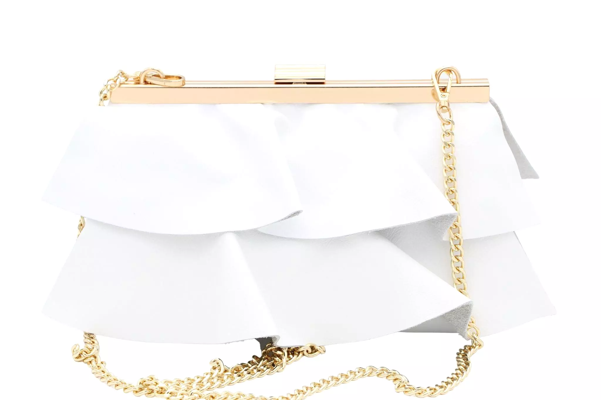 Bottega White Leather Ruffled Handbag