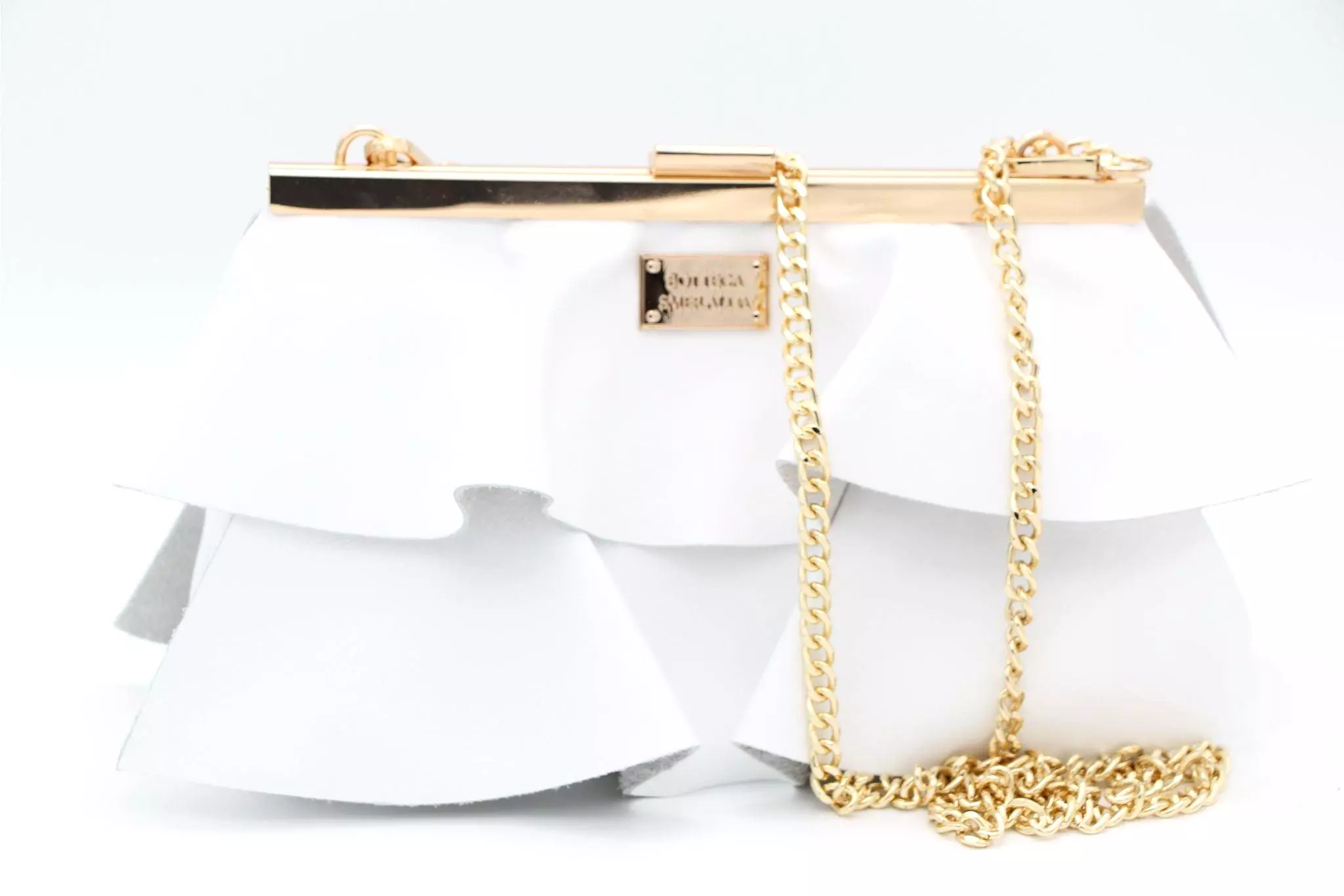 Bottega White Leather Ruffled Handbag