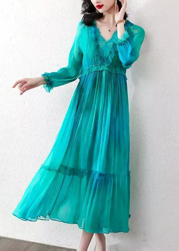 Boutique Peacock Blue Ruffled Exra Large Hem Chiffon Beach Dress Spring HA1051