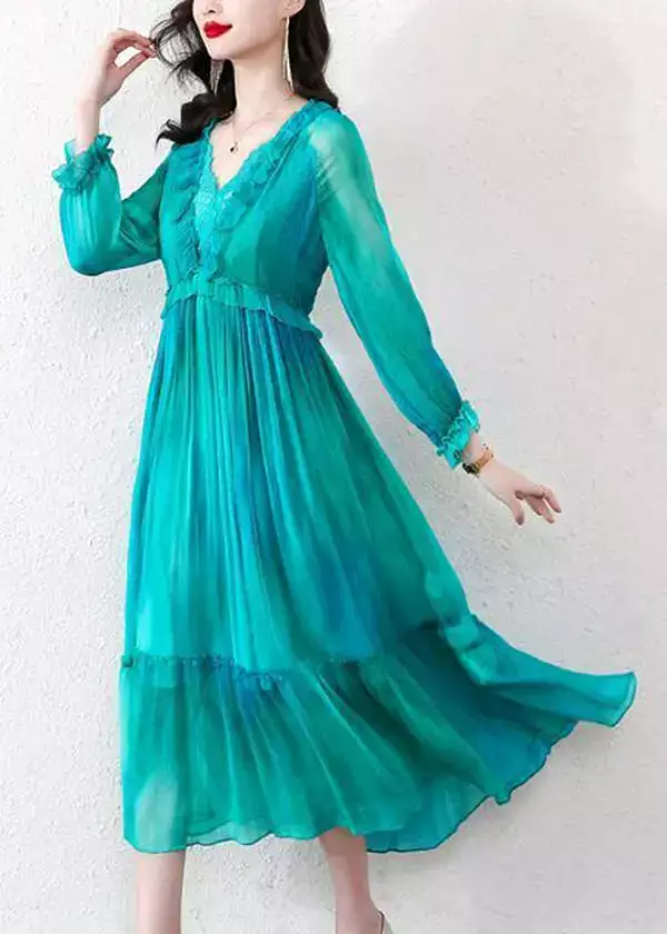 Boutique Peacock Blue Ruffled Exra Large Hem Chiffon Beach Dress Spring HA1051