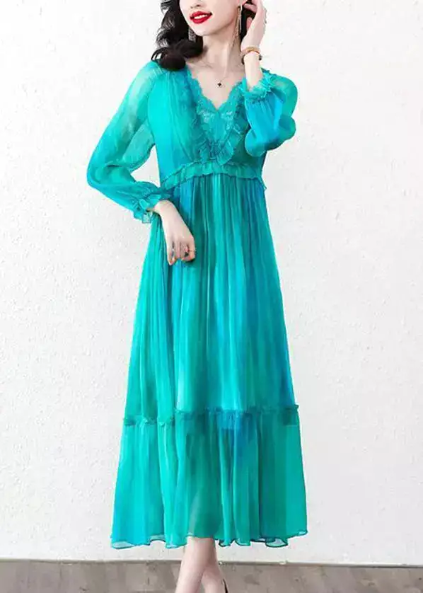 Boutique Peacock Blue Ruffled Exra Large Hem Chiffon Beach Dress Spring HA1051