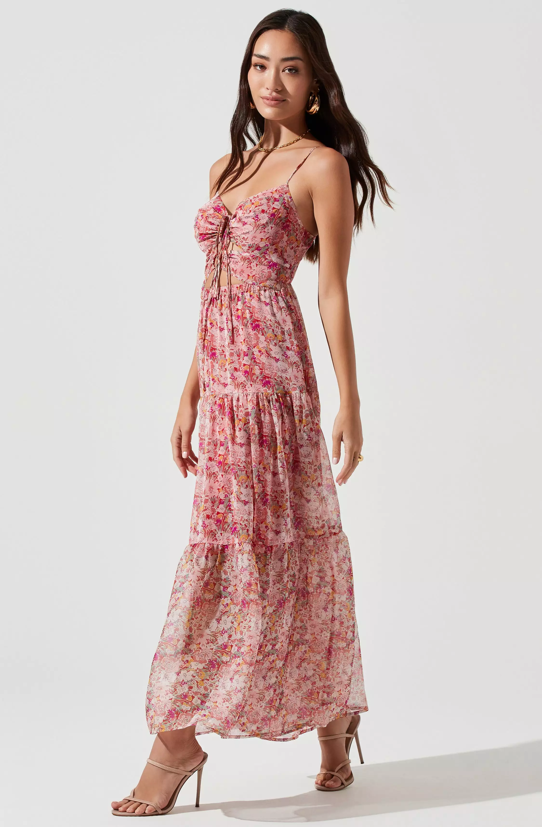 Brandy Floral Cinched Front Cutout Maxi Dress