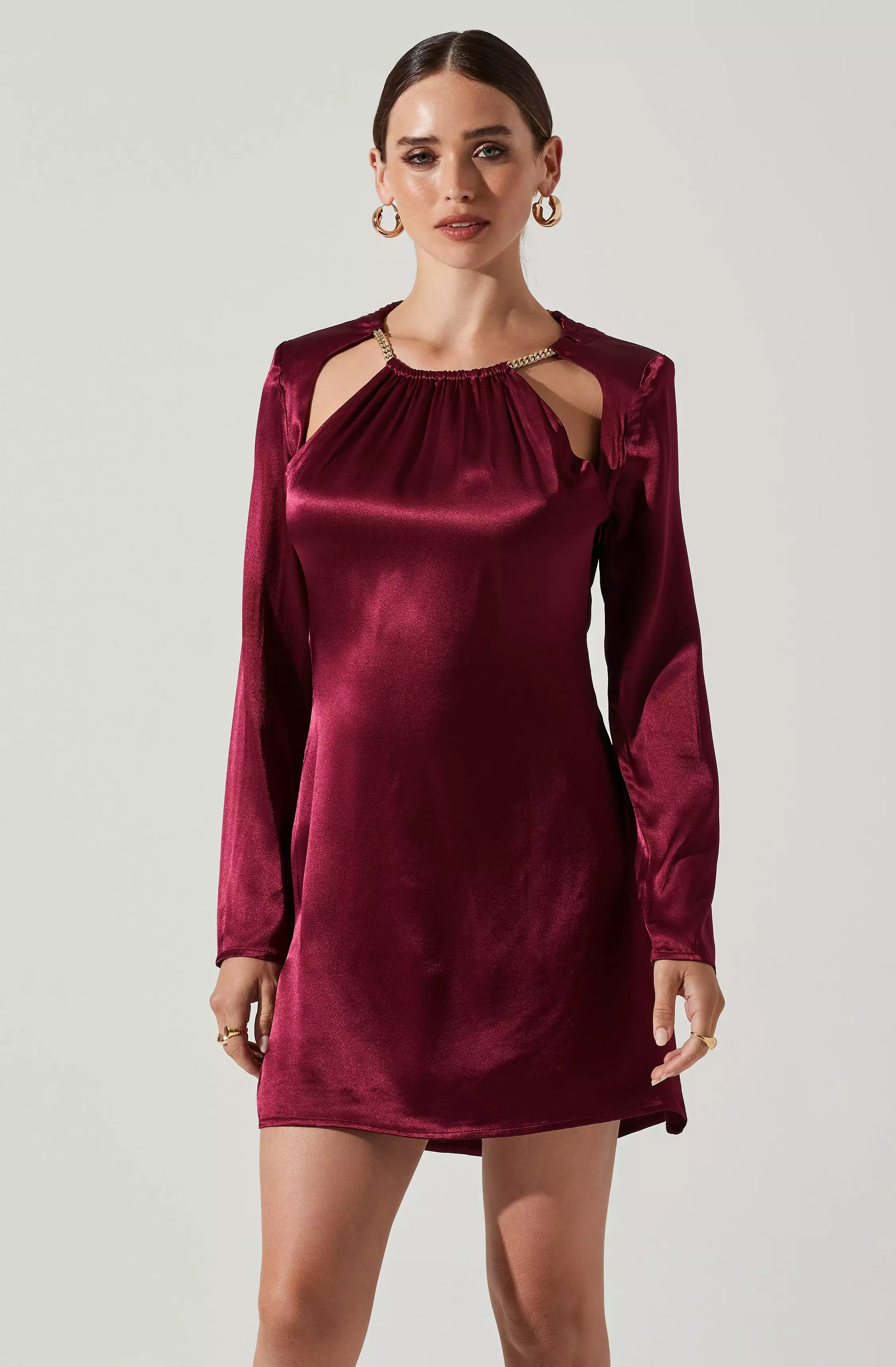 Carina Satin Chain Link Long Sleeve Mini Dress