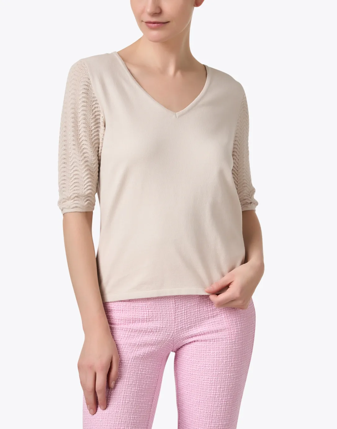 Caroline Beige Pointelle Sweater