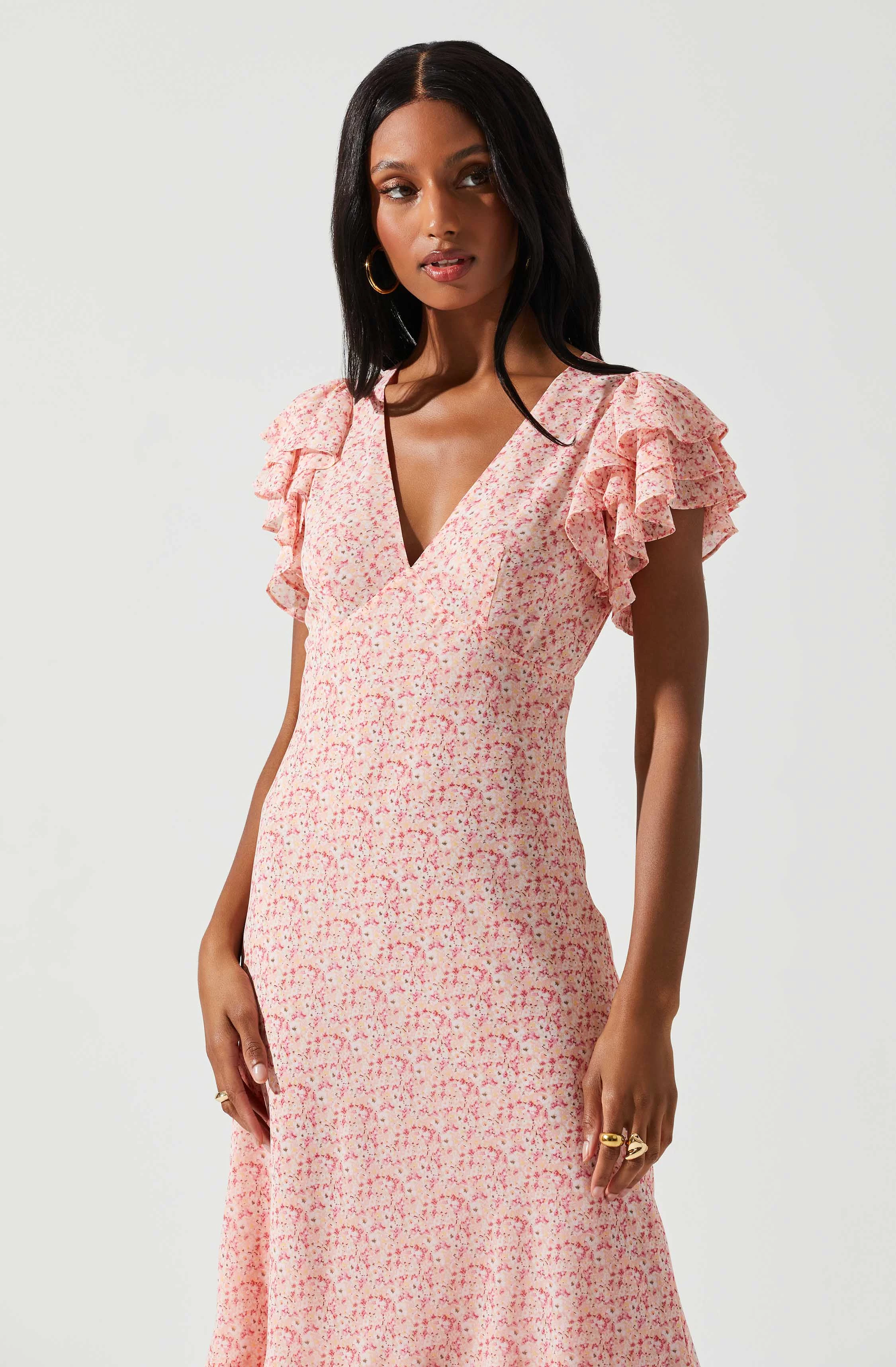 Celestine Floral Ruffle Midi Dress