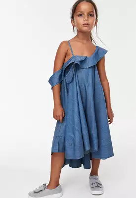 Chambray Cold Shoulder Dress