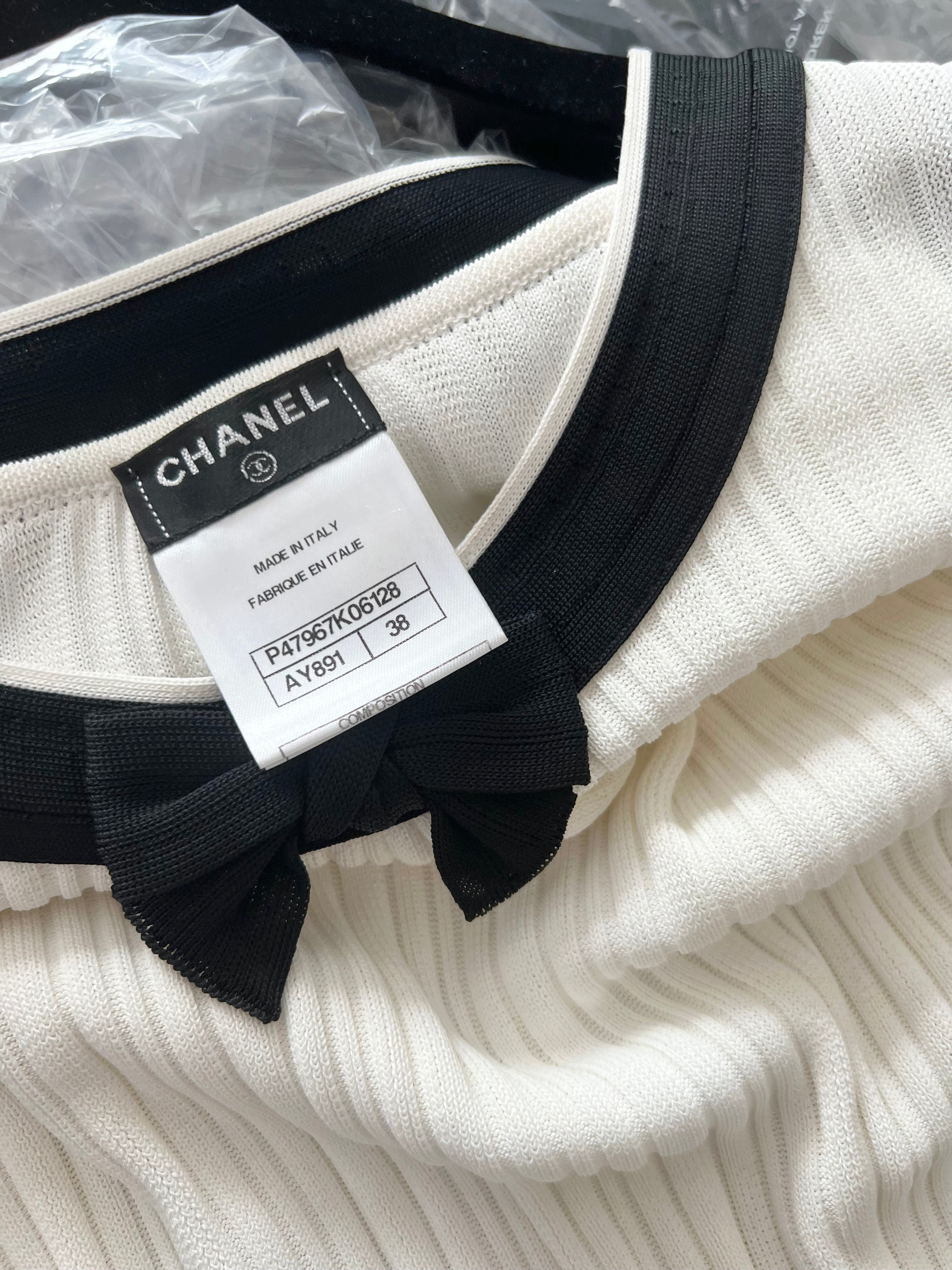 Chanel Rib Knit Pleated Bow Dress