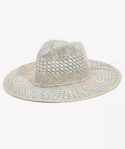 Checkered Straw Sun Hat - Blue