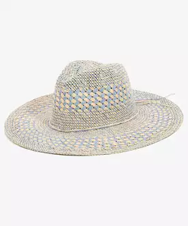 Checkered Straw Sun Hat - Blue