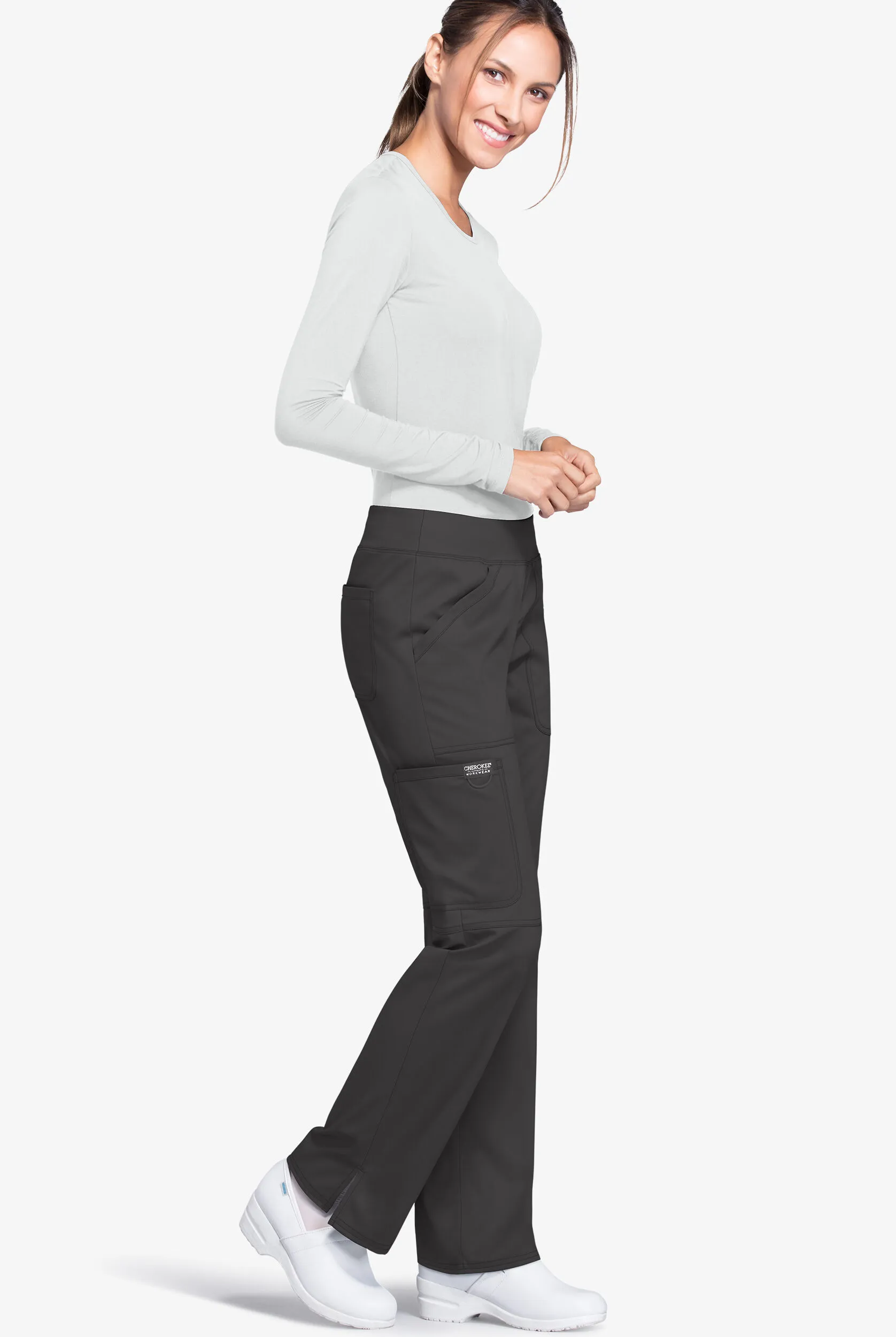 Cherokee Workwear Revolution Women's 4-Pocket STRETCH Pull-On Cargo Scrub Pants - Tall