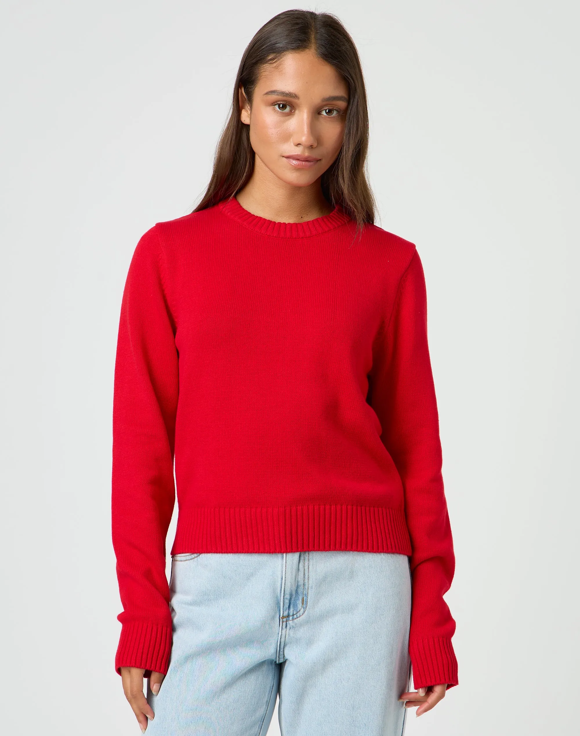 Cropped Cotton Knit Jumper in Cherry Girl | Glassons