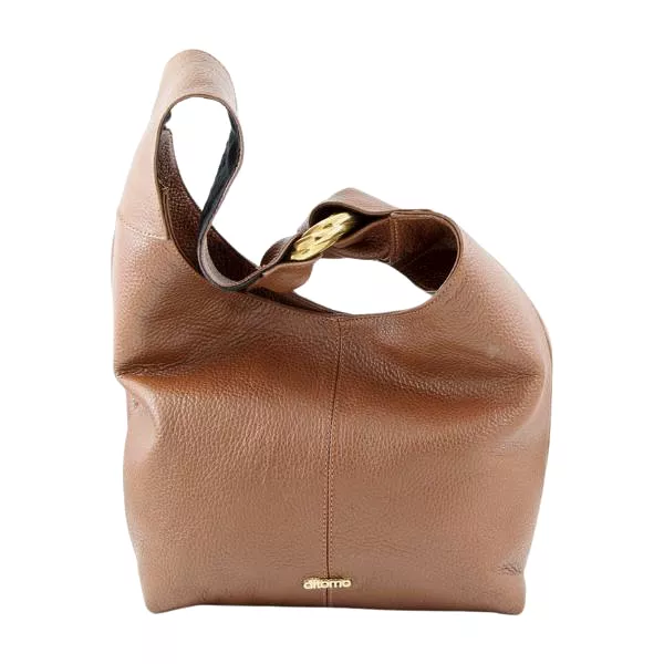 DITOMO Brown Leather Shoulder Handbag Gold Hardware