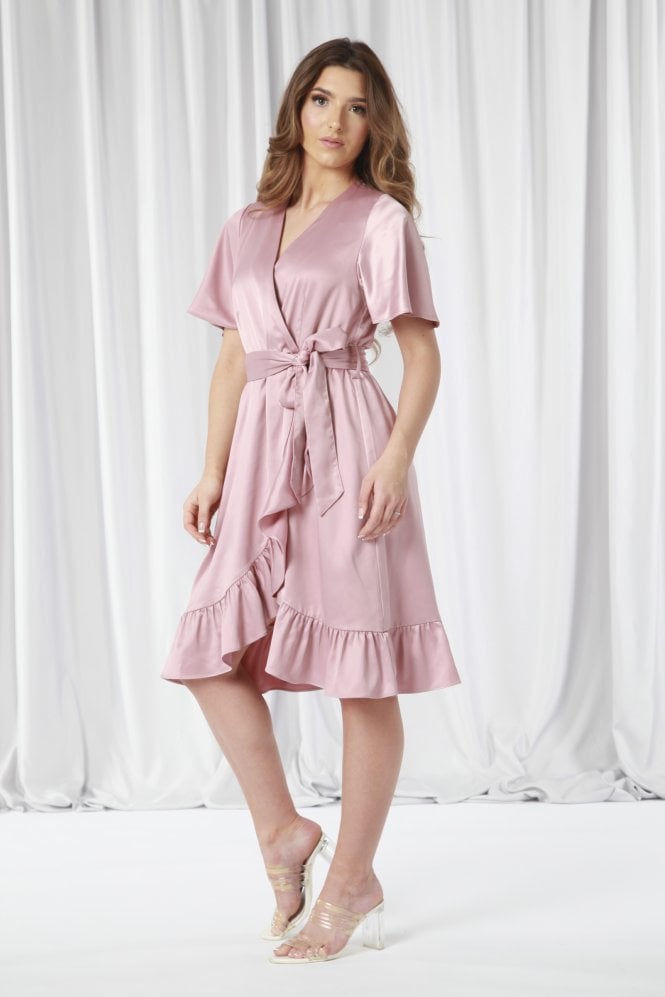 Double Second Frill Wrap Dress With Tea Sleeve