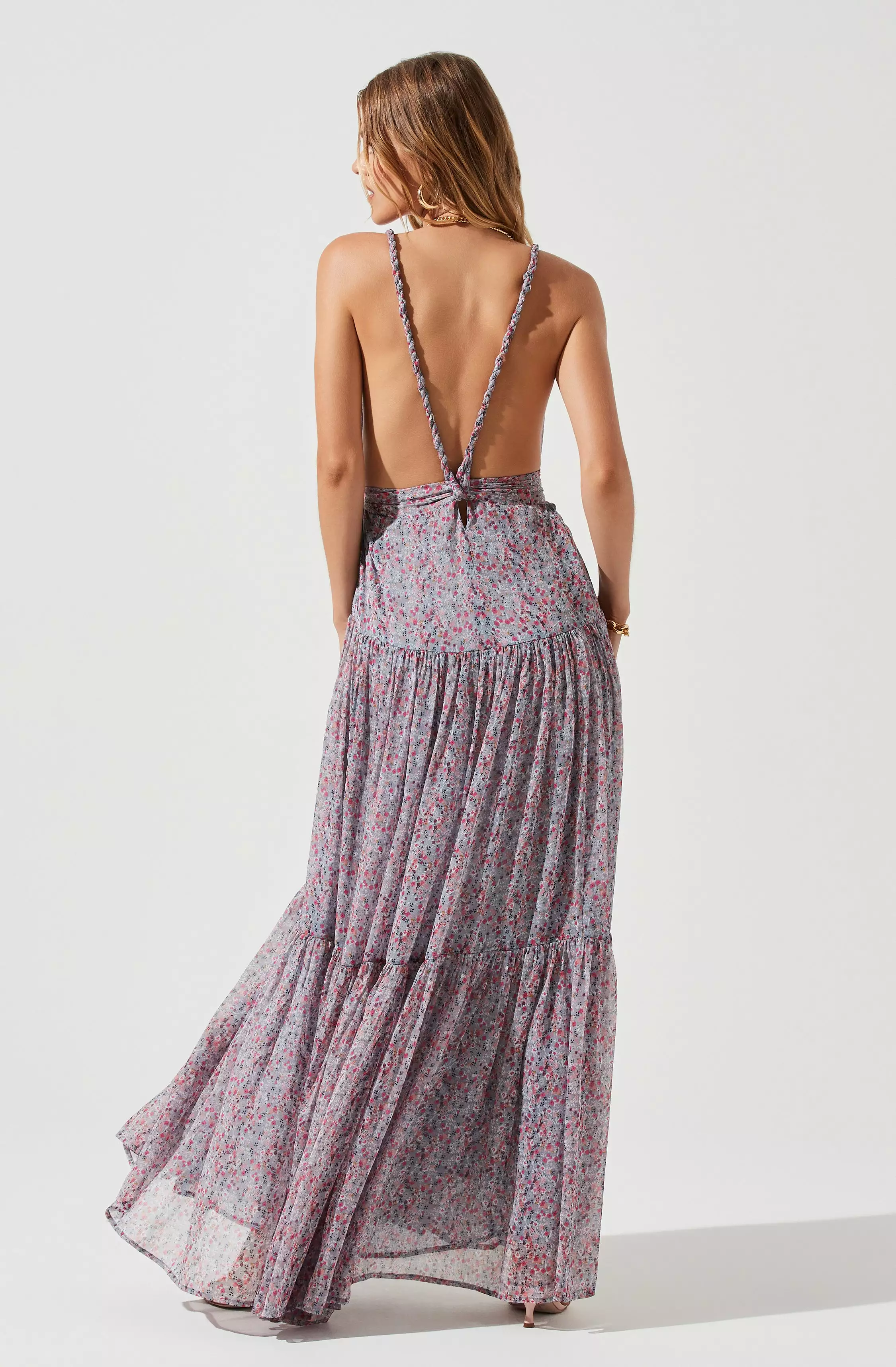 Eartha Floral Plunge Tie Waist Maxi Dress