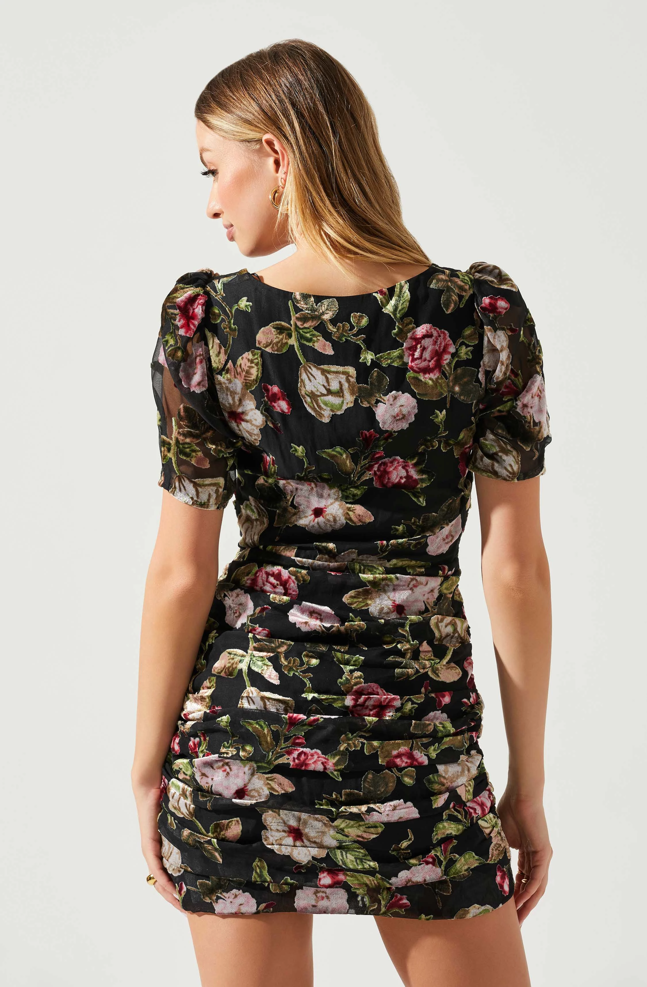 Elandra Floral Burnout Puff Sleeve Mini Dress