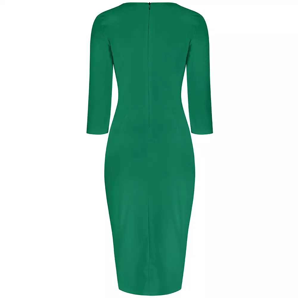 Emerald Green 3/4 Sleeve Sweetheart Neckline Bodycon Wiggle Pencil Dress