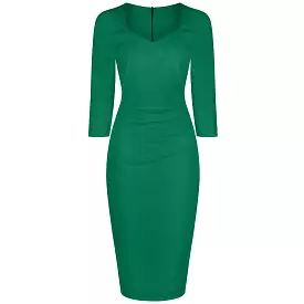 Emerald Green 3/4 Sleeve Sweetheart Neckline Bodycon Wiggle Pencil Dress