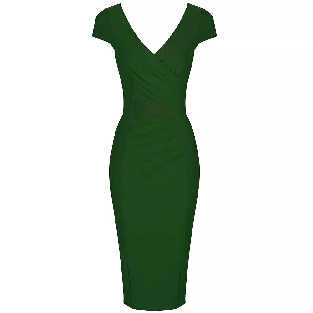 Emerald Green Cap Sleeve Crossover Top Bodycon Wiggle Pencil Dress