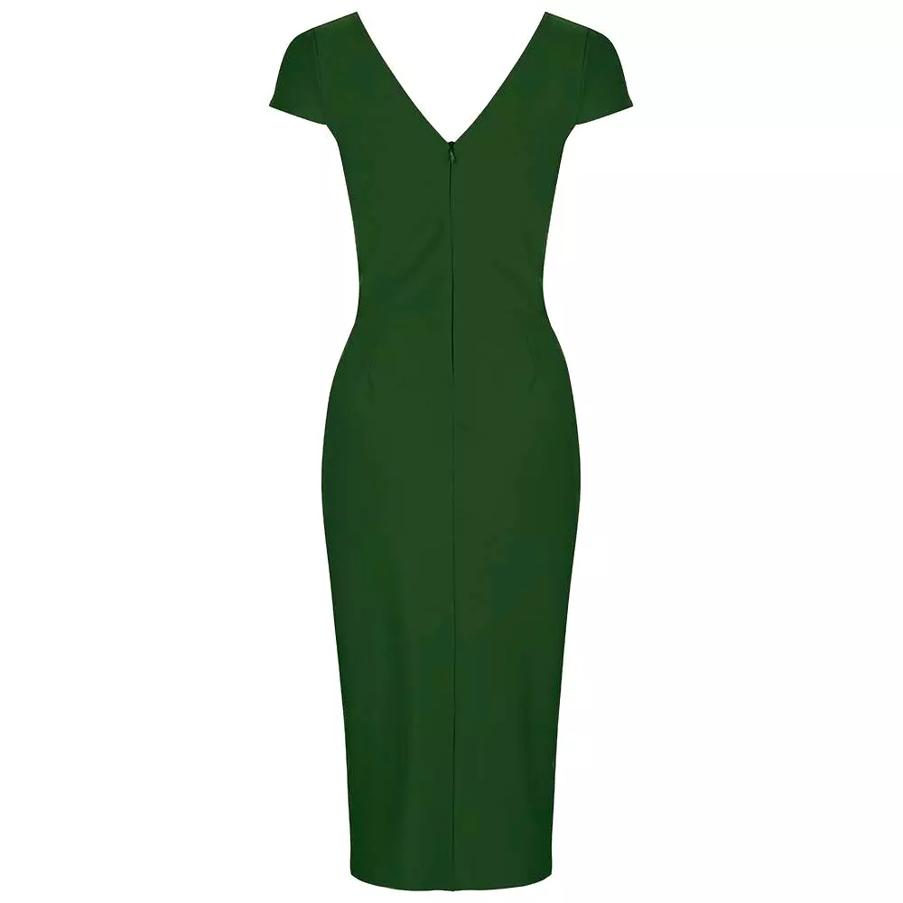 Emerald Green Cap Sleeve Crossover Top Bodycon Wiggle Pencil Dress