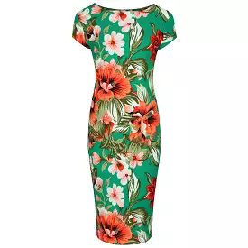 Emerald Green Floral Bodycon Cap Sleeve Wiggle Dress