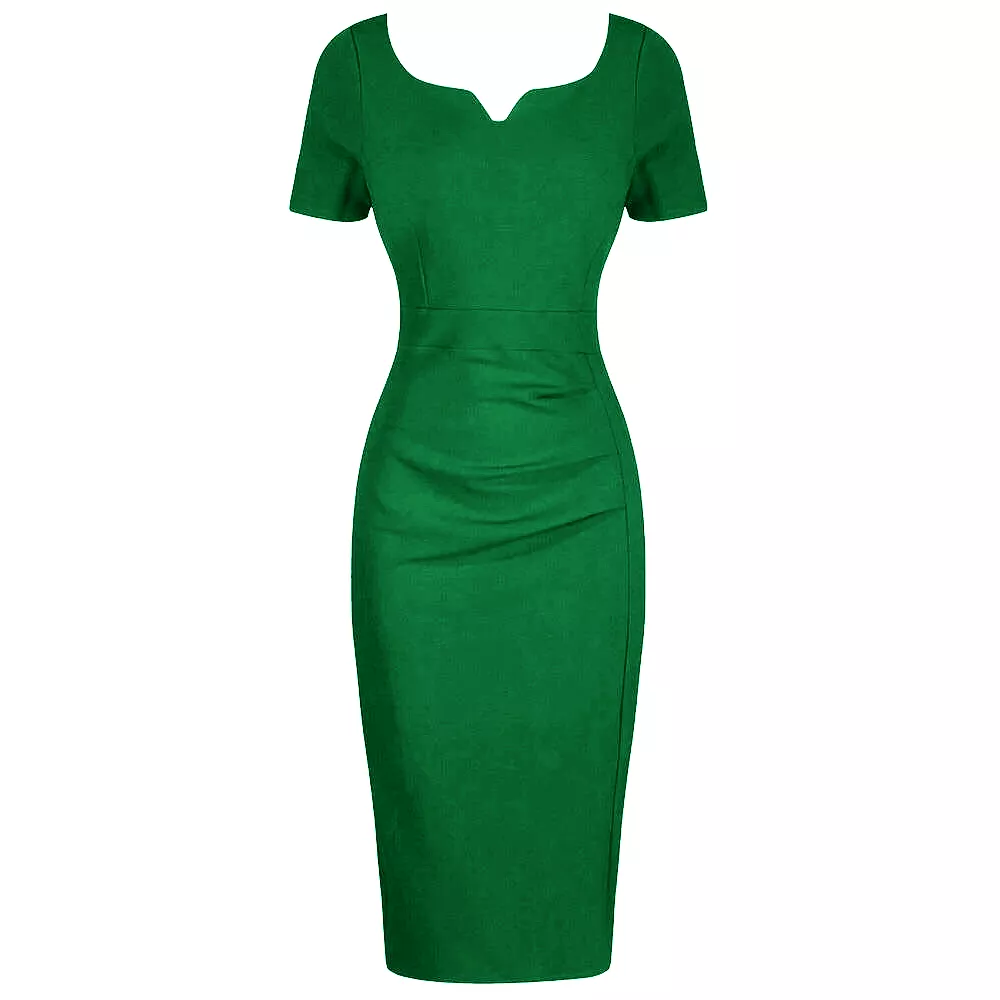 Emerald Green Sweetheart Short Sleeve Bodycon Panelled Ruched Wiggle Dress