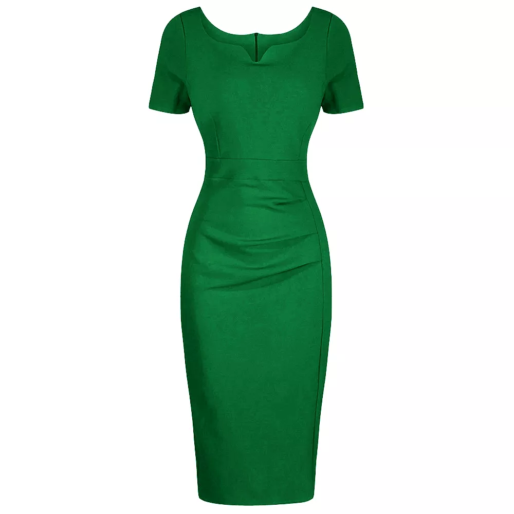 Emerald Green Sweetheart Short Sleeve Bodycon Panelled Ruched Wiggle Dress