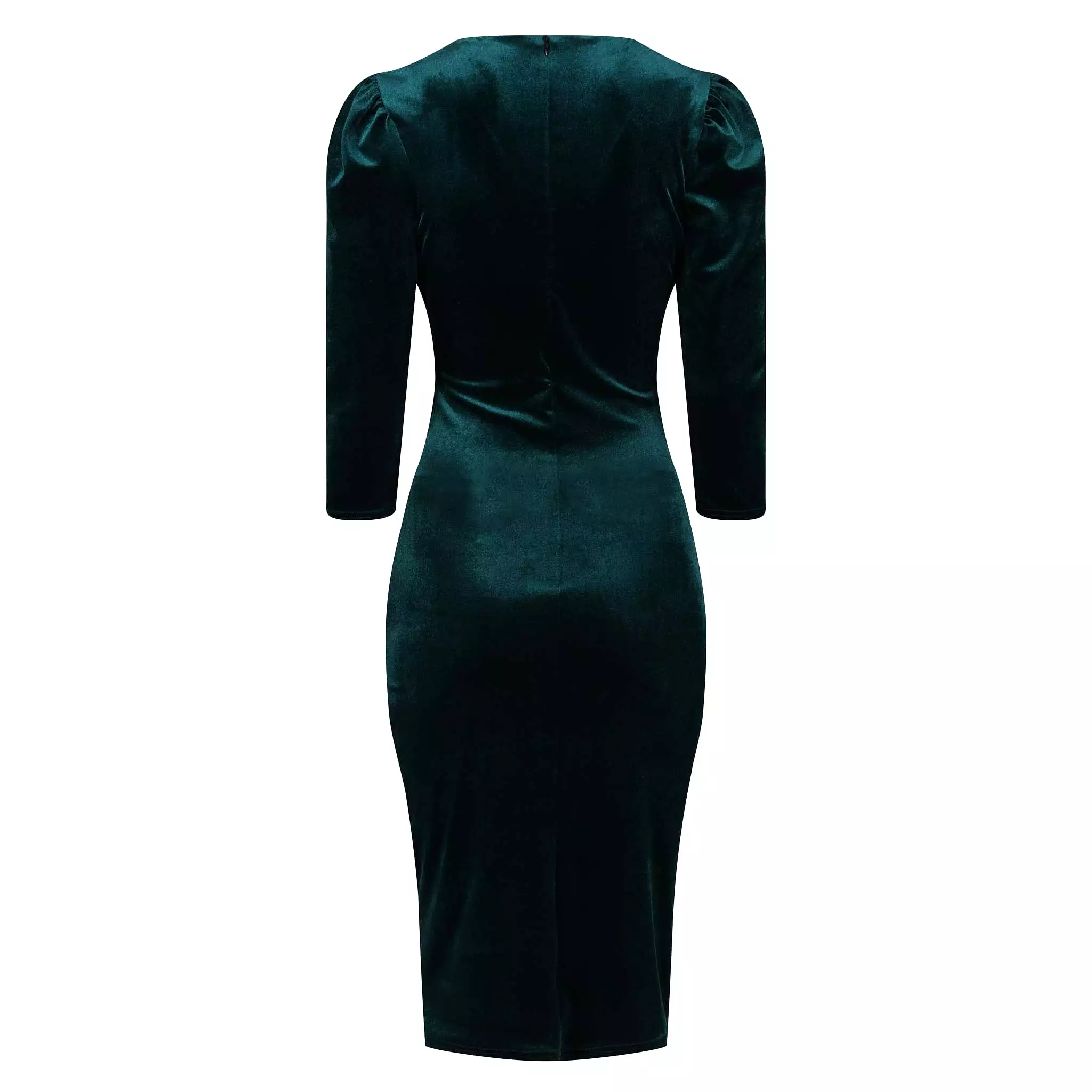 Emerald Green Velour Wrapover 3/4 Sleeve Midi Dress