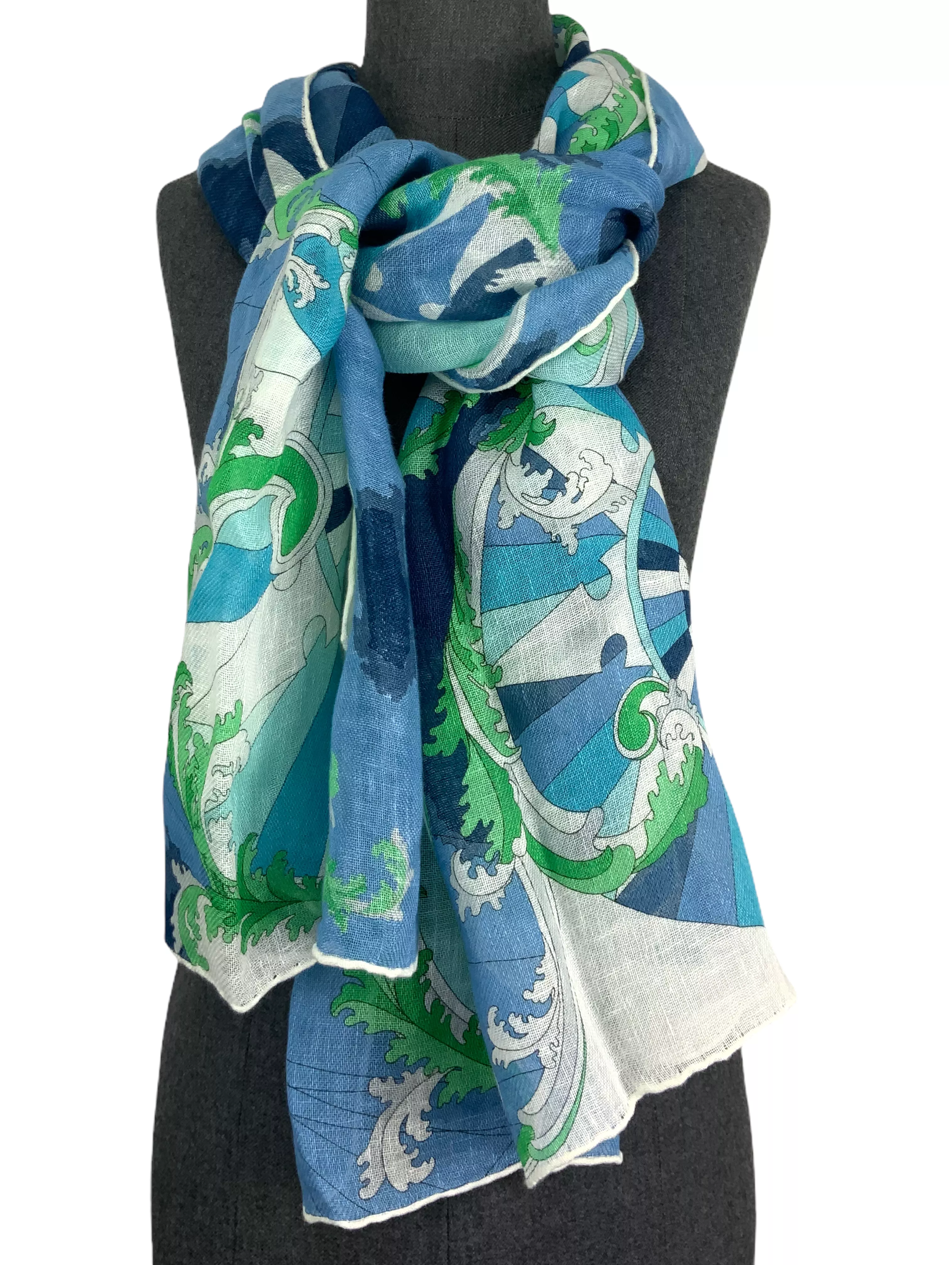 Emilio Pucci Abstract Printed Linen Shawl Scarf NEW