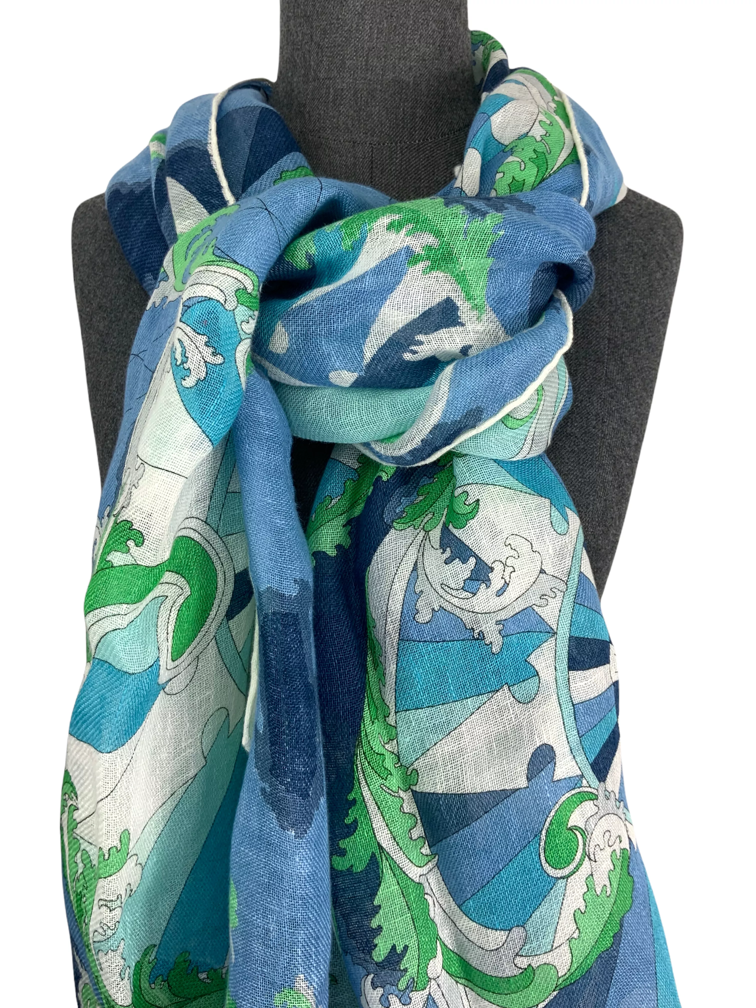 Emilio Pucci Abstract Printed Linen Shawl Scarf NEW