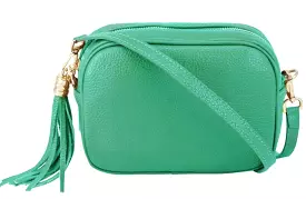 Fabucci Aqua  leather Crossbody bag with Tassel