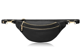 Fabucci Black  Leather Double  Zip Bum Bag