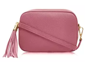 Fabucci Dusty Pink  leather Crossbody bag with Tassel