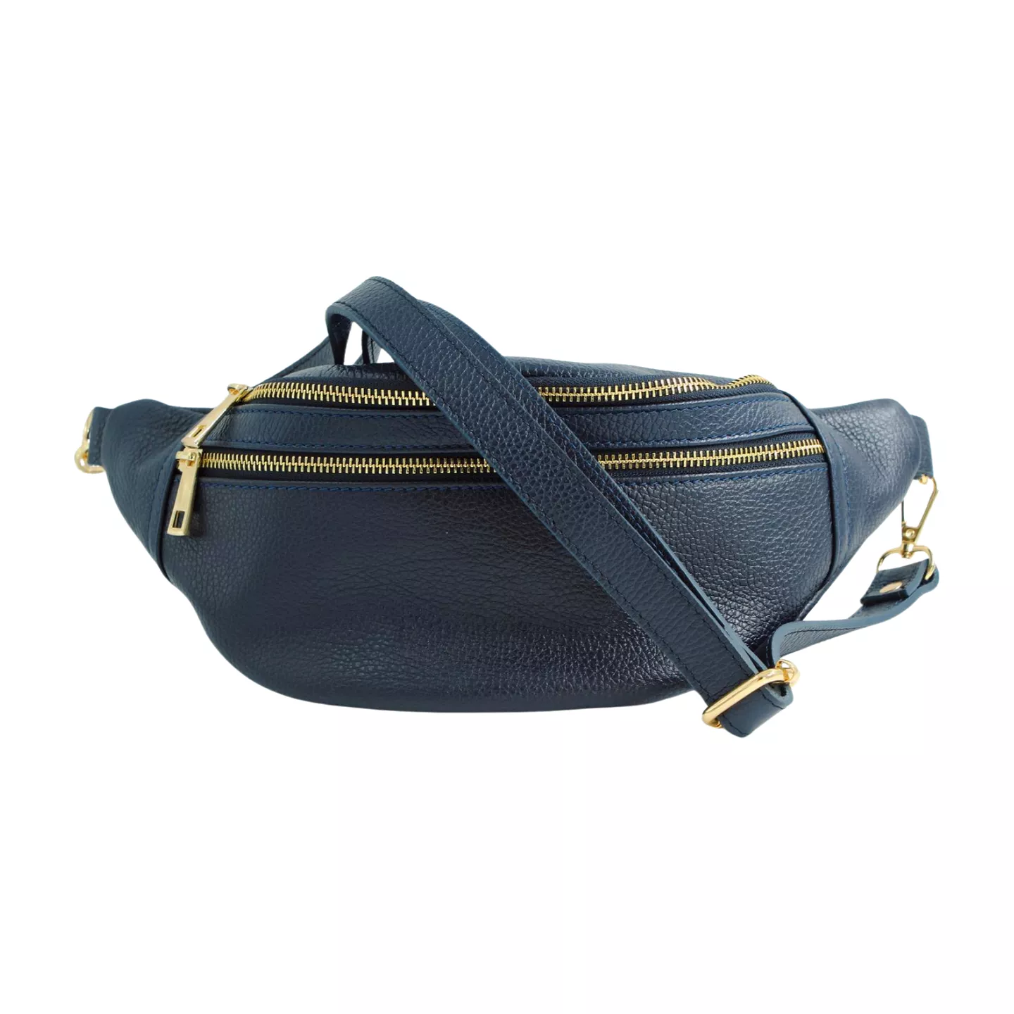 Fabucci Navy Leather Double  Zip Bum Bag