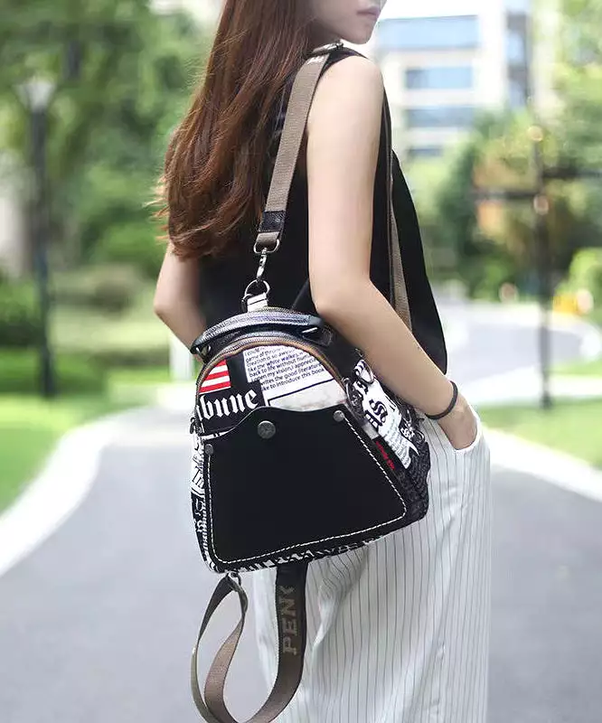 Fashion Black Graphic Cotton Patchwork Calf Leather Satchel Bag Handbag ZX1005