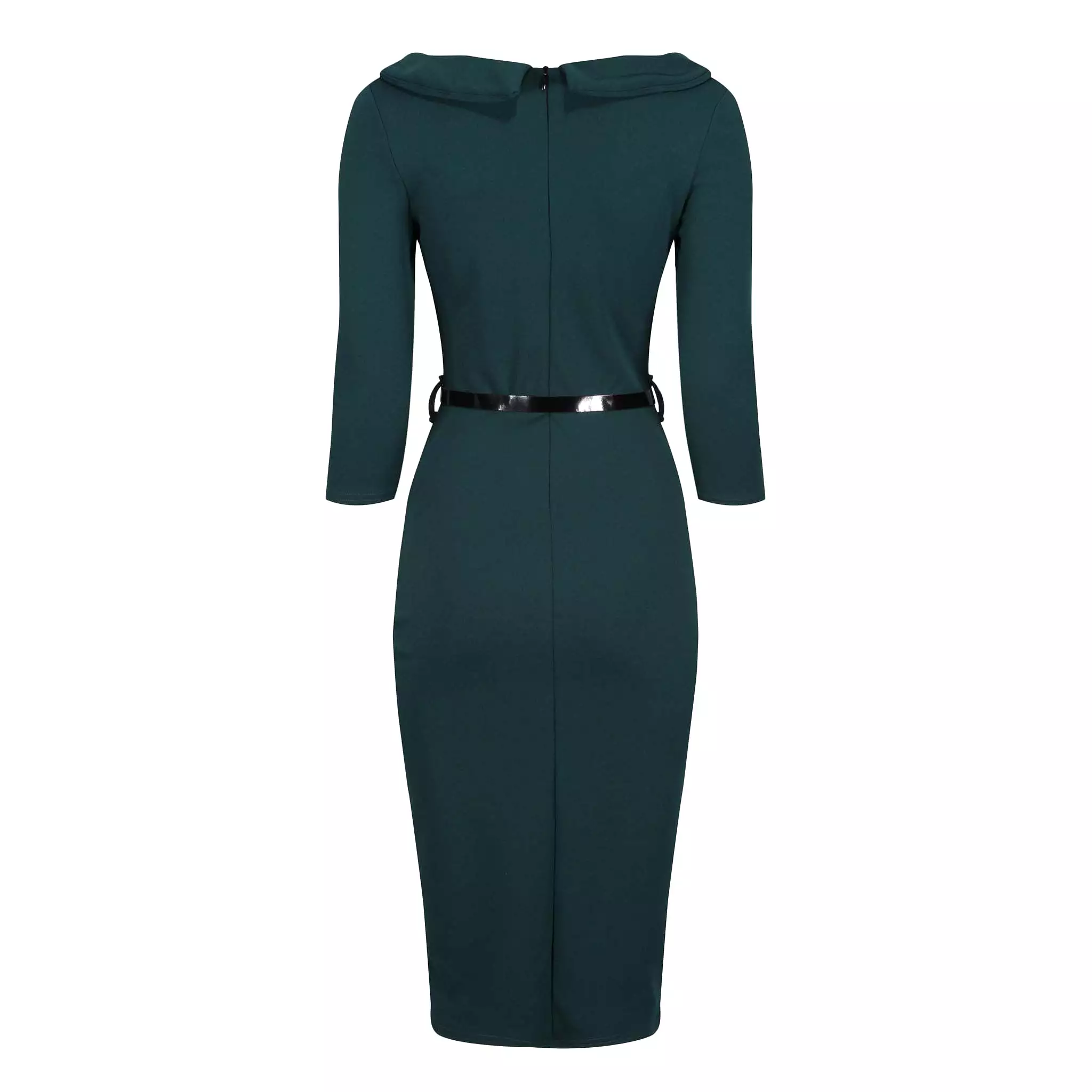 Forest Green Black Belted Bow Pencil Dress