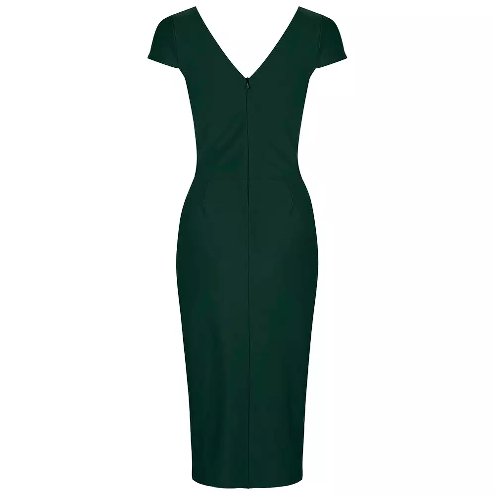 Forest Green Cap Sleeve Crossover Top Bodycon Wiggle Pencil Dress