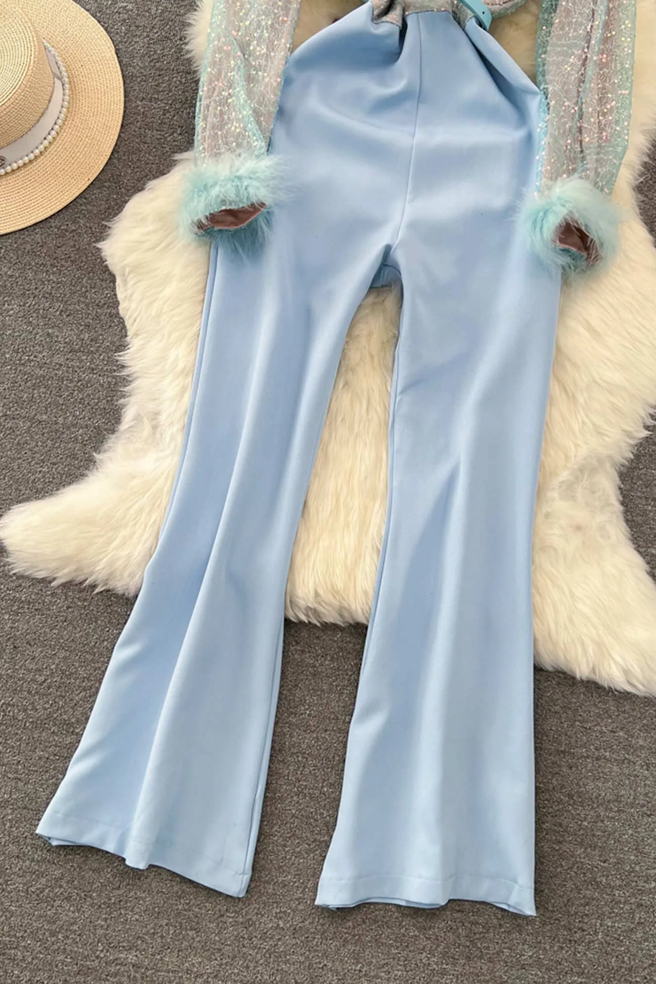 Fuzzy Sleeves Glitter Patchwork Jumpsuits