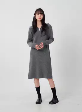 Half Zip-Up Midi Knit Dress OJ317