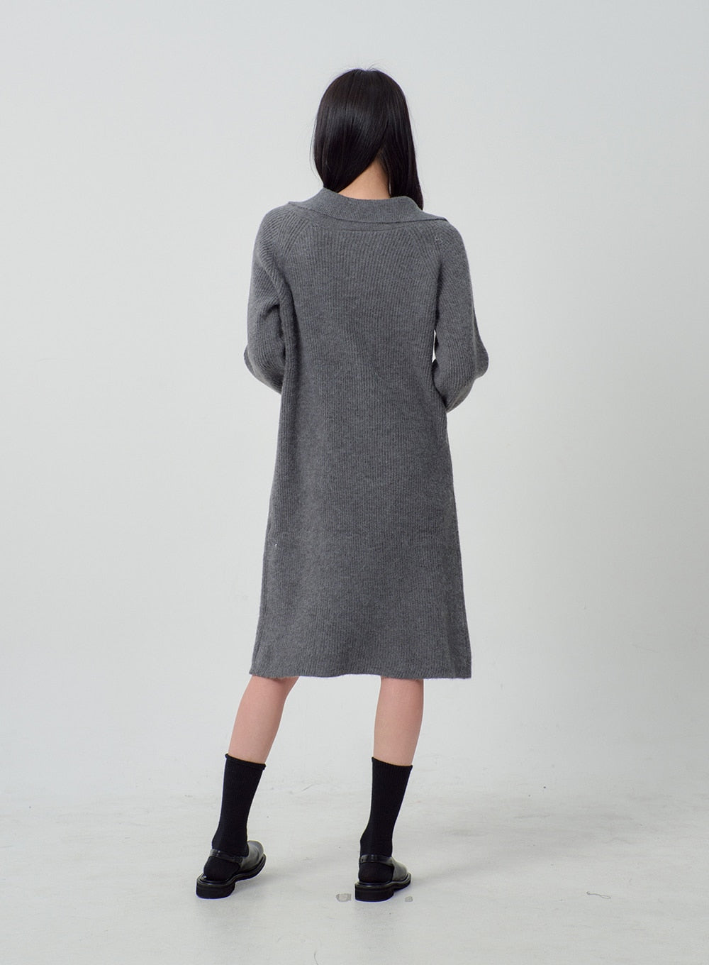 Half Zip-Up Midi Knit Dress OJ317