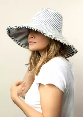 Hat Attack Traveler Canvas Packable Sun Hat Navy Stripe